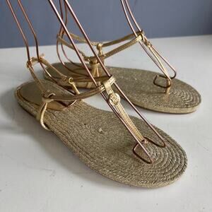 Lauren Ralph Lauren sandals size 7.5 thong gladiator gold metallic siren flats‎